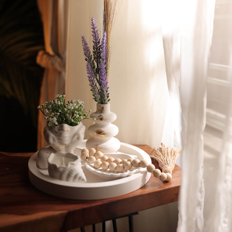 Round tray, Shell Tray, Nordic Vase, Sea shell & Half Face Vase Set 8